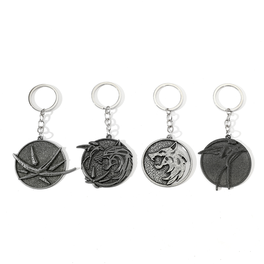 Men Fashion Key - Porte-clés vintage tête de loup, médaillon
