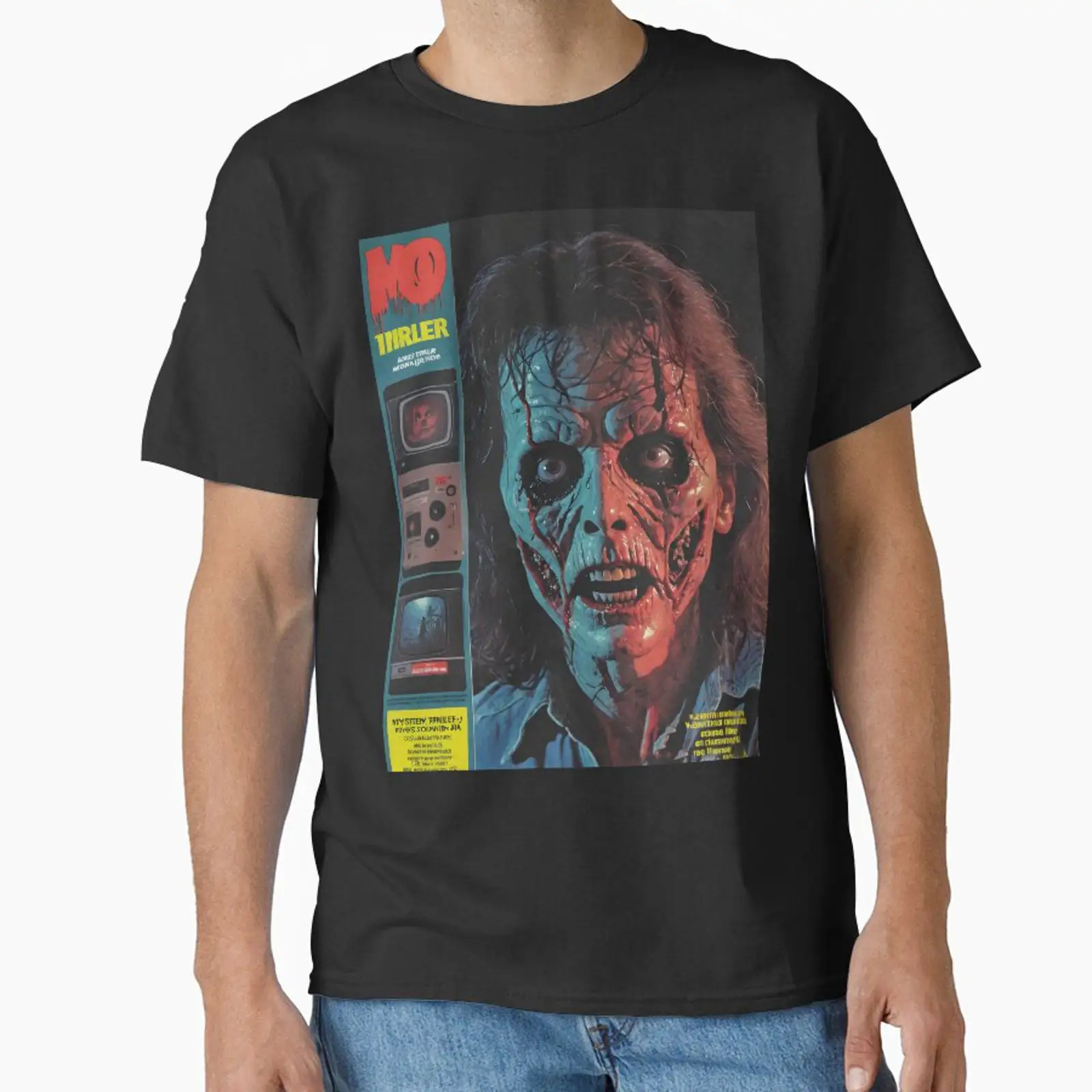 Mens Fashion Magazines - T-shirt classique motif magazine d'horror TV,