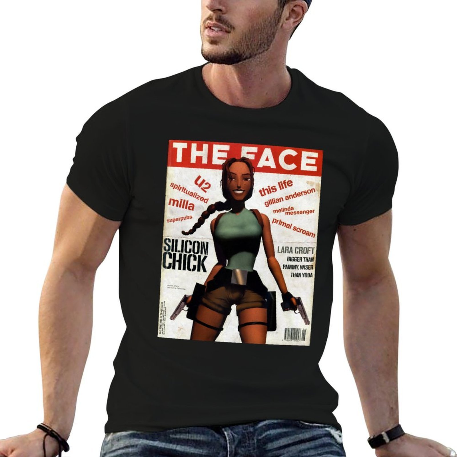 Mens Fashion Magazines - T-shirt à imprimé rétro Lara Croft,