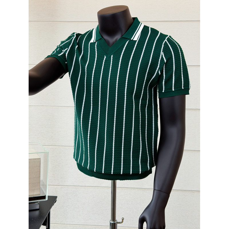 Men'S Fashion V Neck T Shirts - Polo d'été en soie glacée rayé