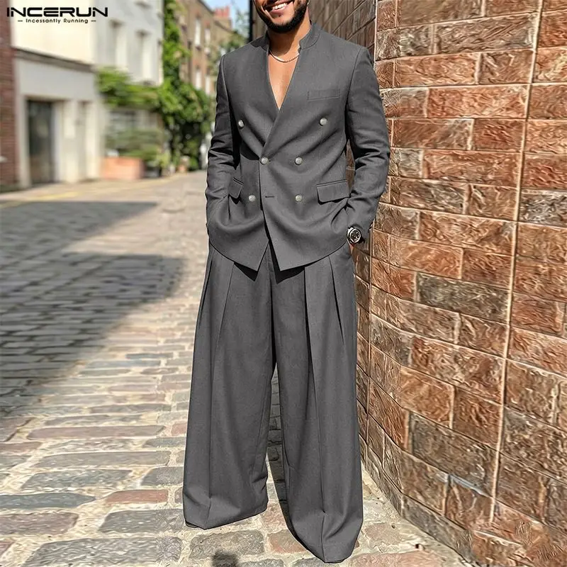 Men Fashion Elegant - Ensemble homme INCERUN, couleur unie, col